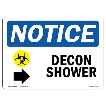Signmission OSHA Notice Sign, 3.5" Height, Decon Shower (Right Arrow) Sign With Symbol, Landscape, 10PK OS-NS-D-35-L-10954-10PK